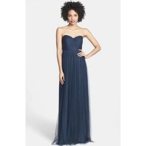 Jenny Yoo Annabelle Convertible Strapless Formal Prom Gown Dress Navy Blue Sz 6